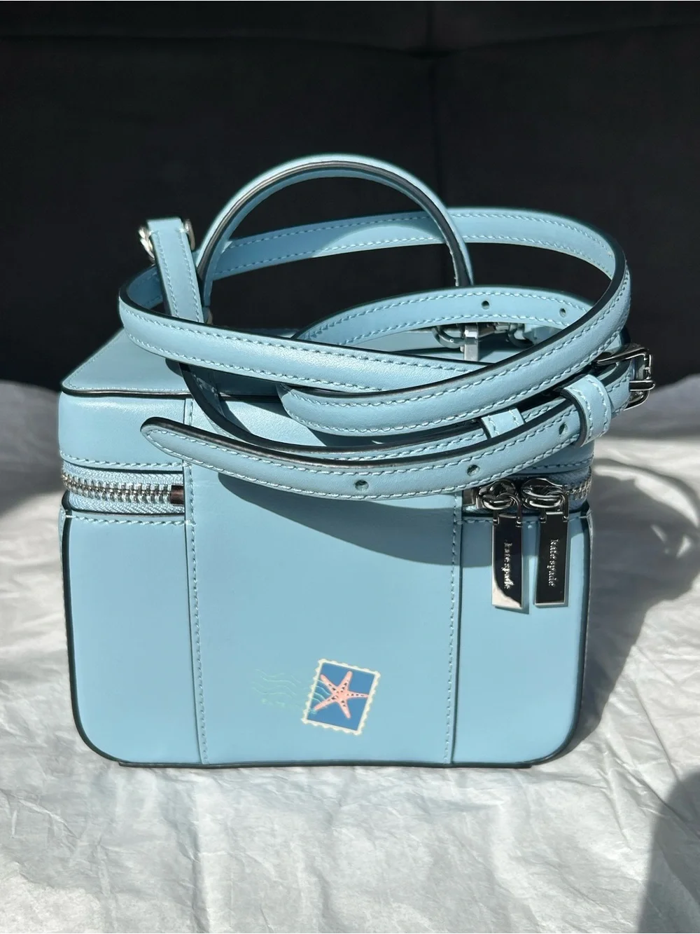 NWT Kate Spade New York Leather Stamp Prints Crossbody Travel Case Bag Aqua